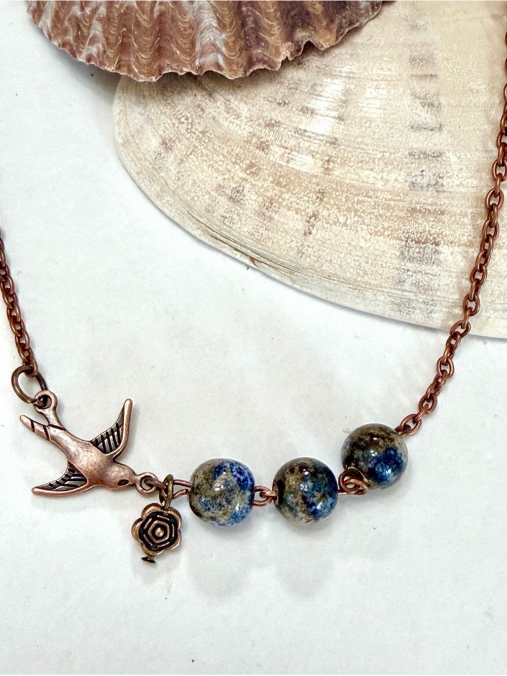 Copper Sparrow Mexican Pottery Beaded Necklace